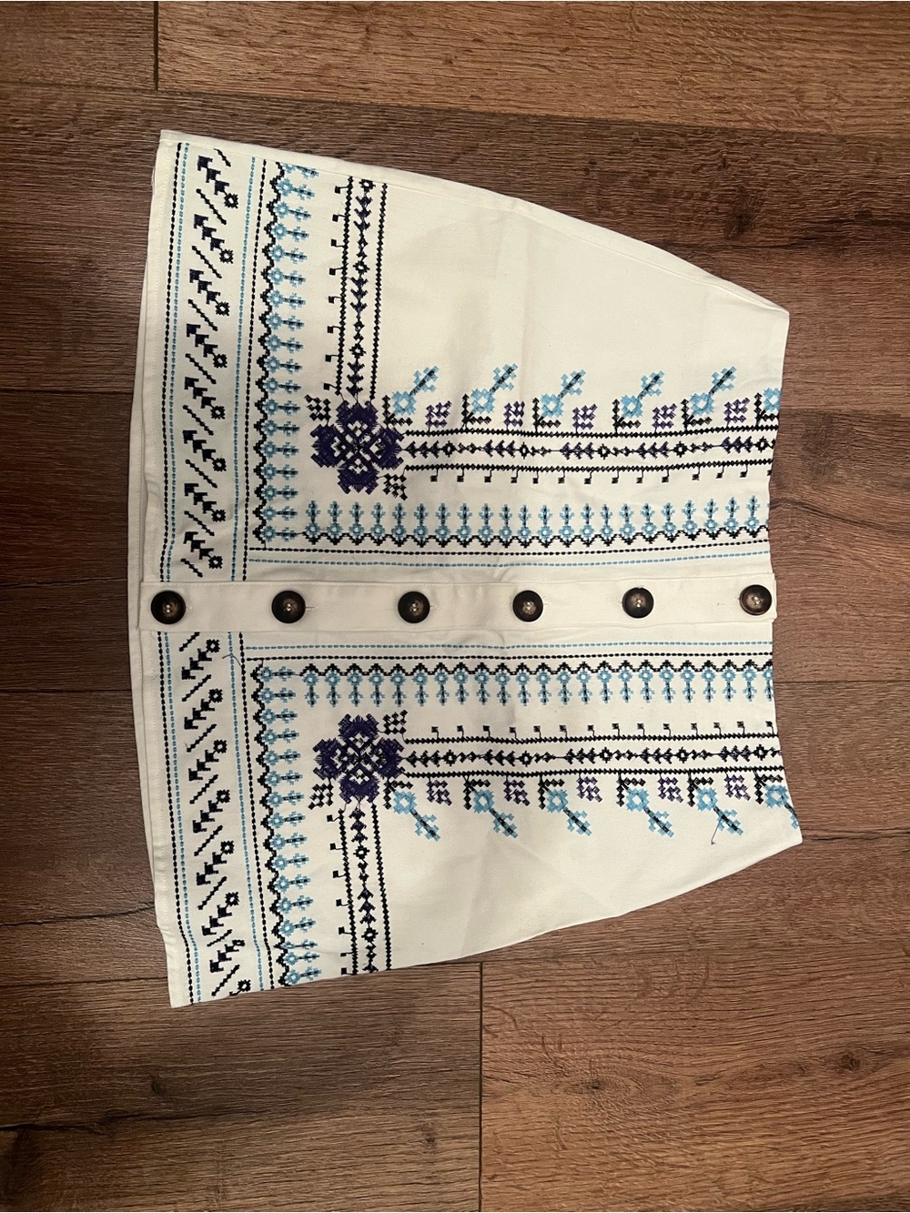 Blue Rain White Skirt with Blue Embroidered Pattern